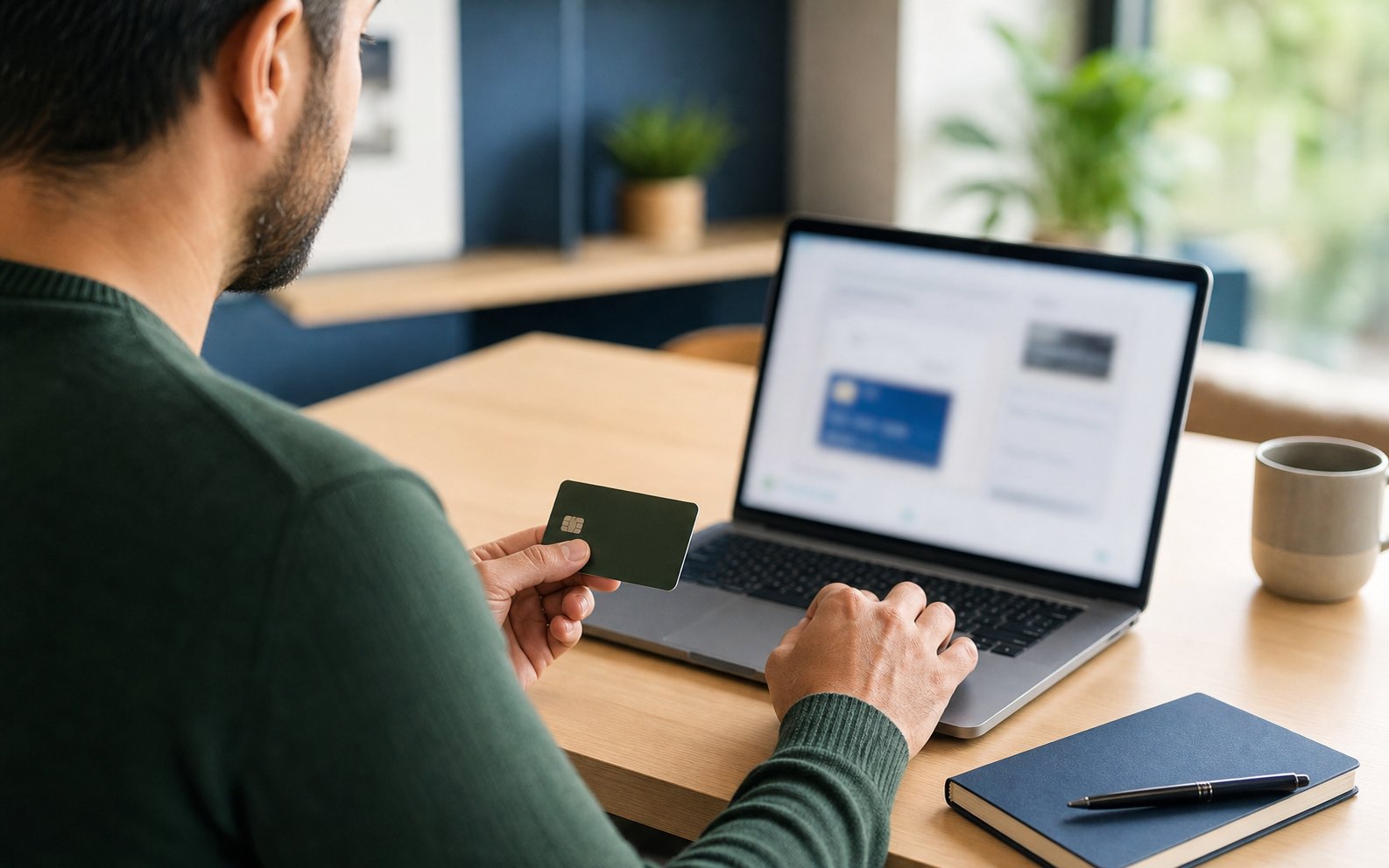 A person reviewing a credit card offer on a laptop
